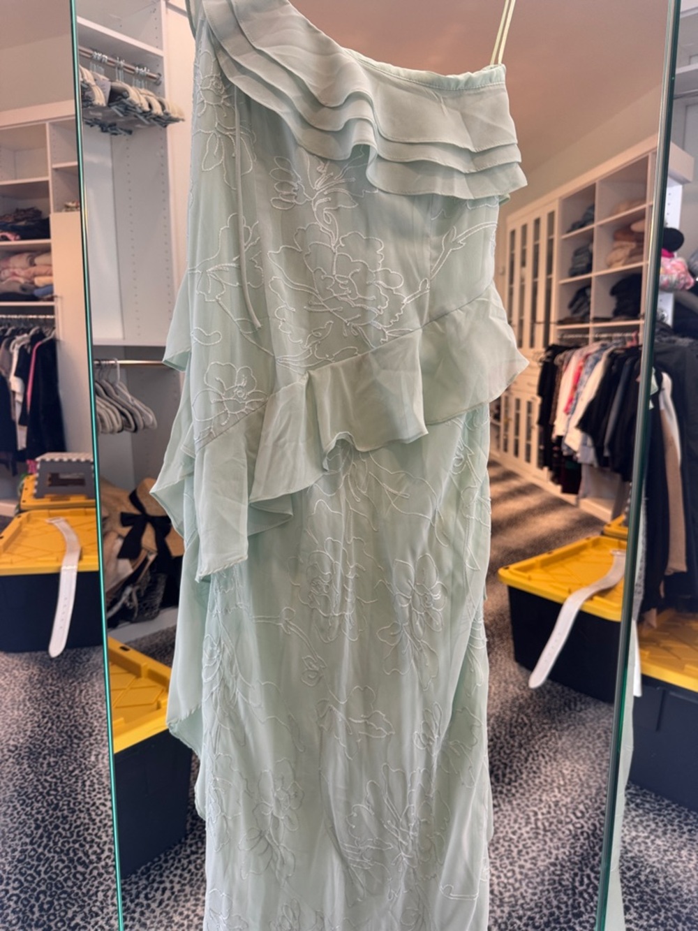 Petal & Pup One-Shoulder Ruffle Maxi Dress in Sage - Picture 7 of 7